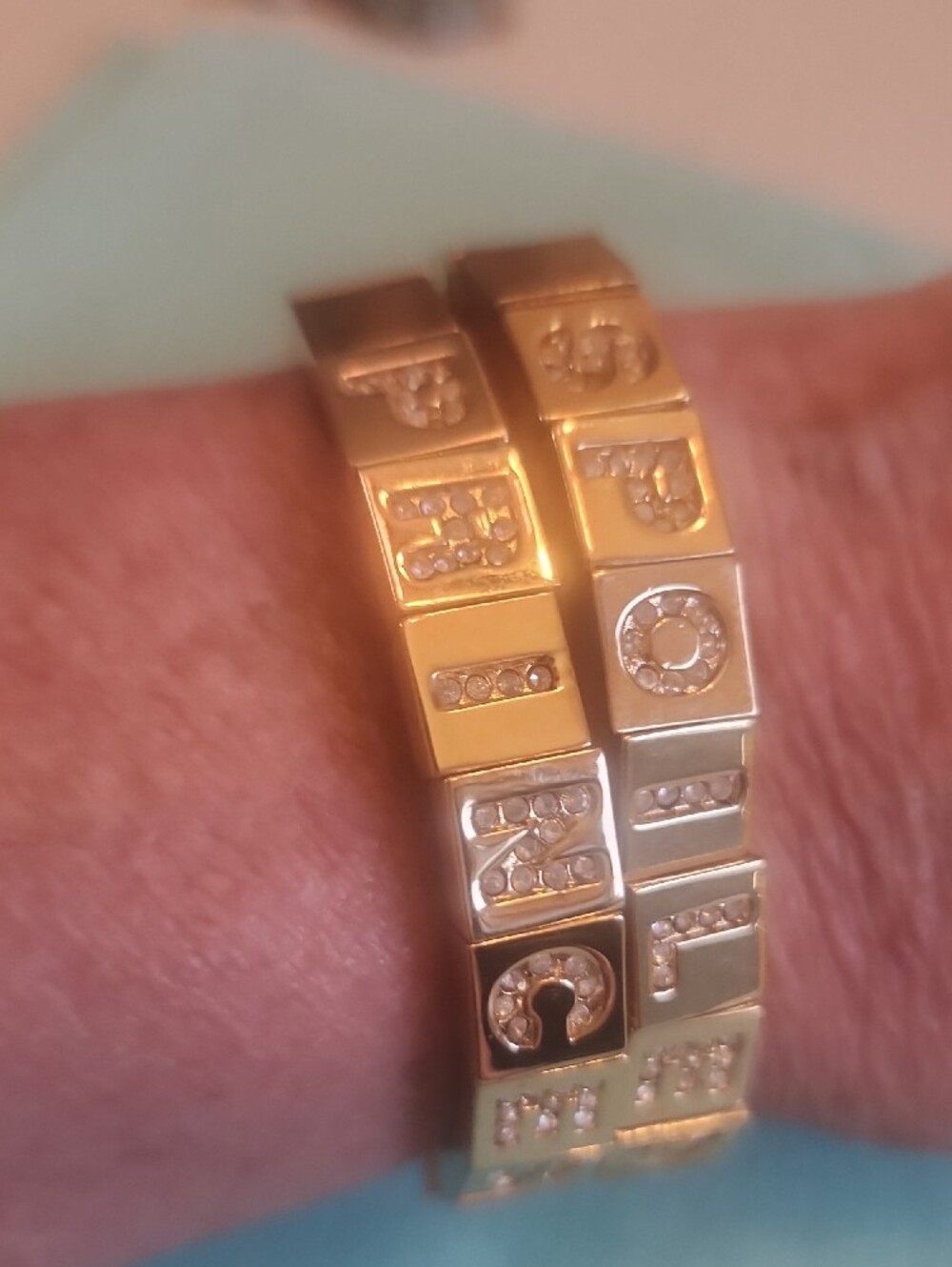 VTG Set of 2 St John Yellow Gold Letter-Link Stretch Bracelet - Spoiled Princess